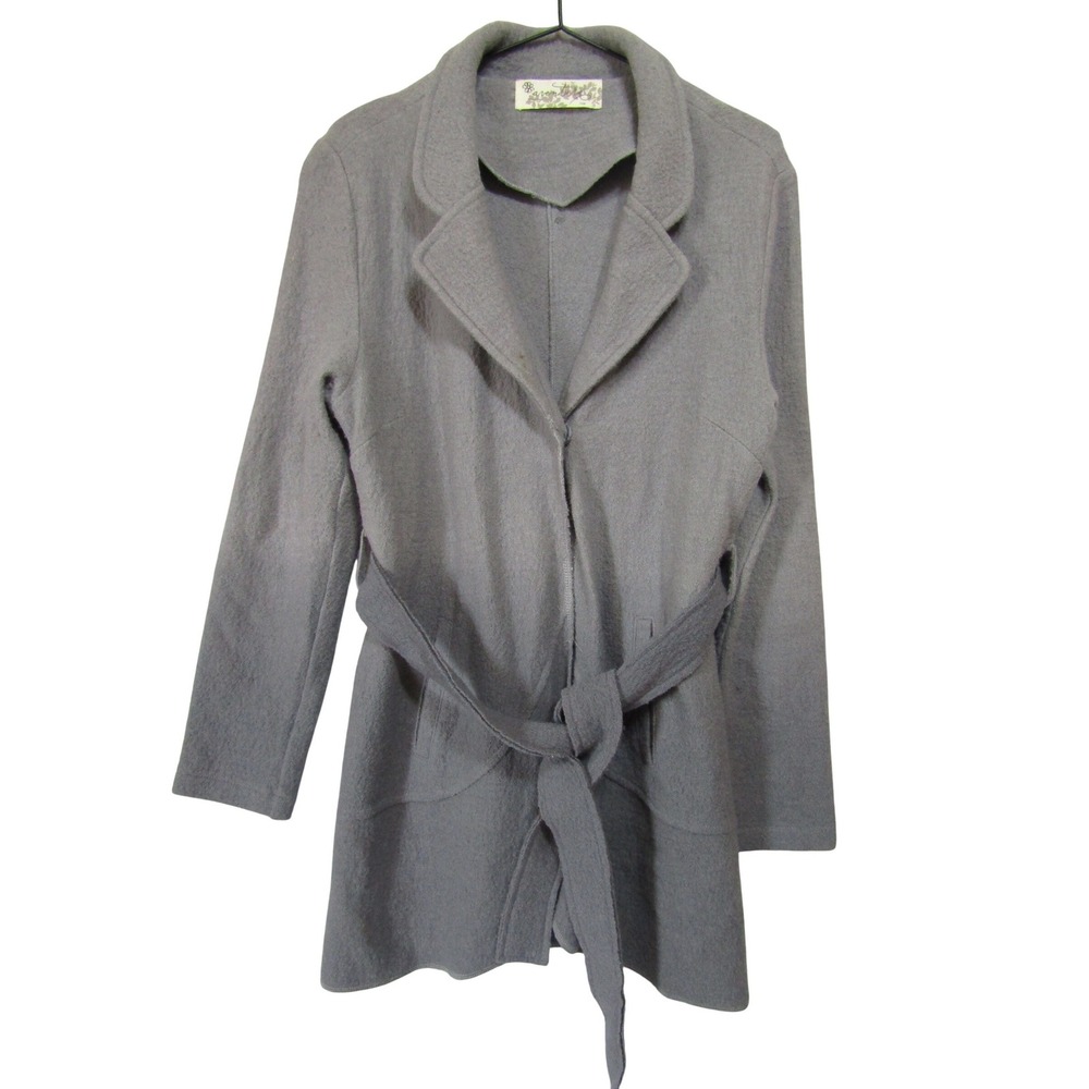 Aventura Boiled Wool Wrap Coat Womens Medium Gray Ombre Good Belted Pocket
